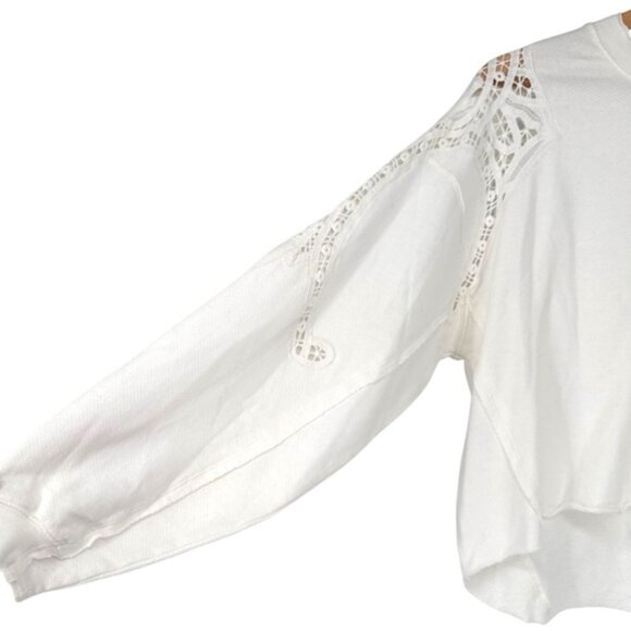 Free People Movement Sun and Done Sweatshirt in Ivory size Small Crochet Trim - Picture 7 of 14